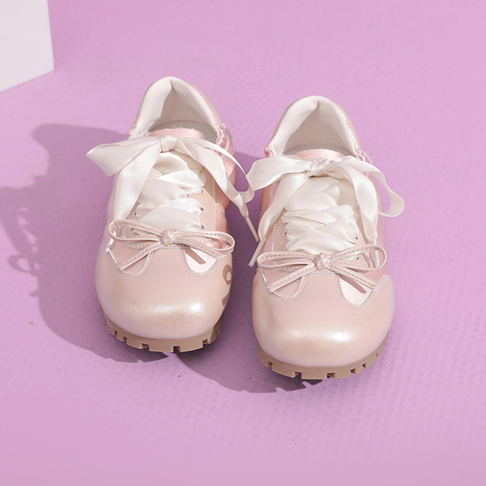 Onewus Damskie eleganckie słodkie buty baletowe – okrągły nosek, sznurowane, do noszenia na co dzień