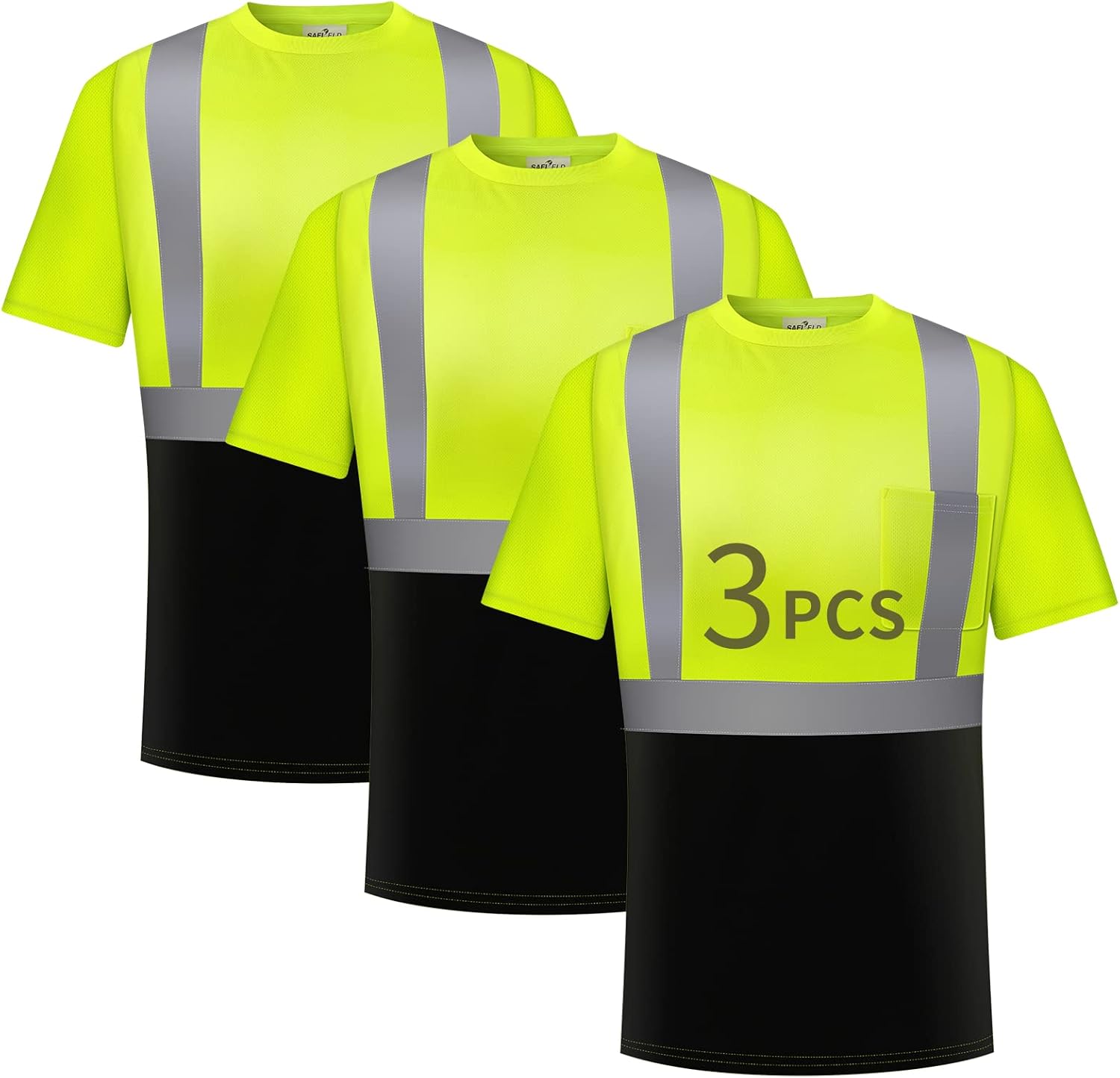 Hi Vis Safety Shirts for Men Reflective,High Visibility Work T-Shirt Short Long Sleeve with Pocket, 3 and 5 Pack