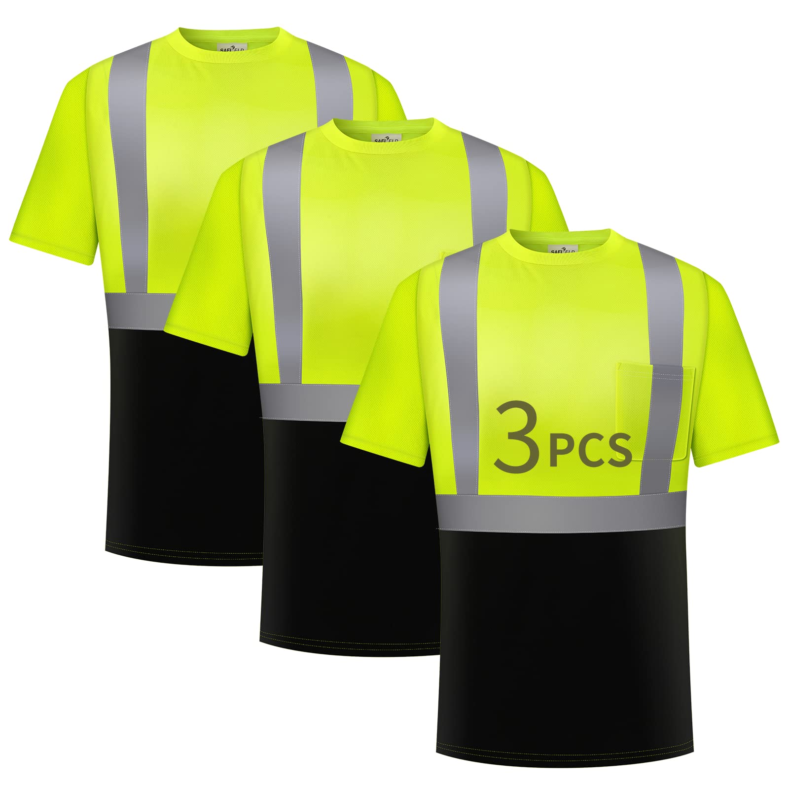 Hi Vis Safety Shirts for Men Reflective,High VisibilityYellow Construction Work T-Shirt Short Sleeve 3 and 5 Pack