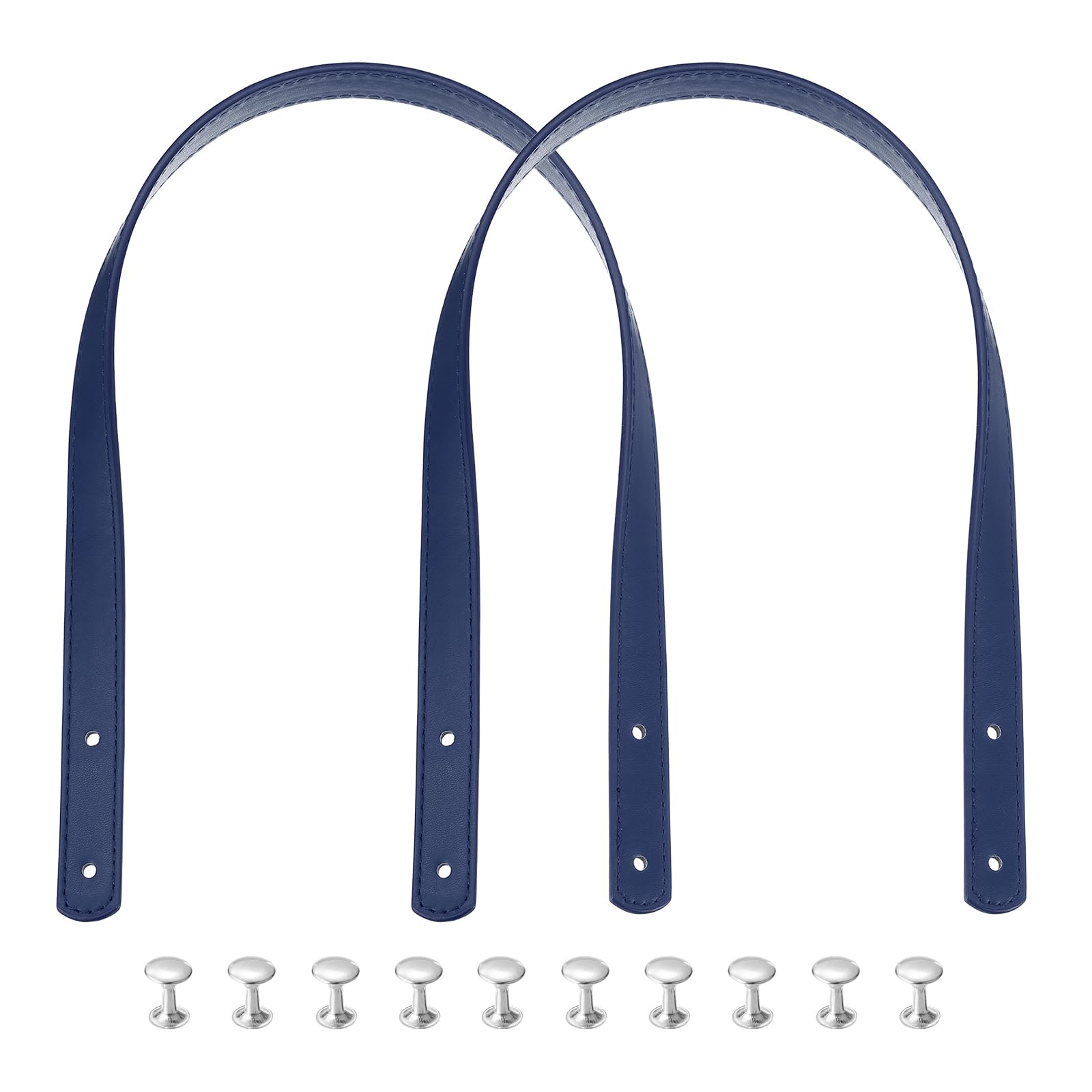 sourcing map 2pcs 24 Inch (60cm) PU Leather Purse Handle, Sew On Shoulder Purse Straps Handbag Belt Band Bag Handle Bag Strap Replacement for Wallet Tote Making, Dark Blue