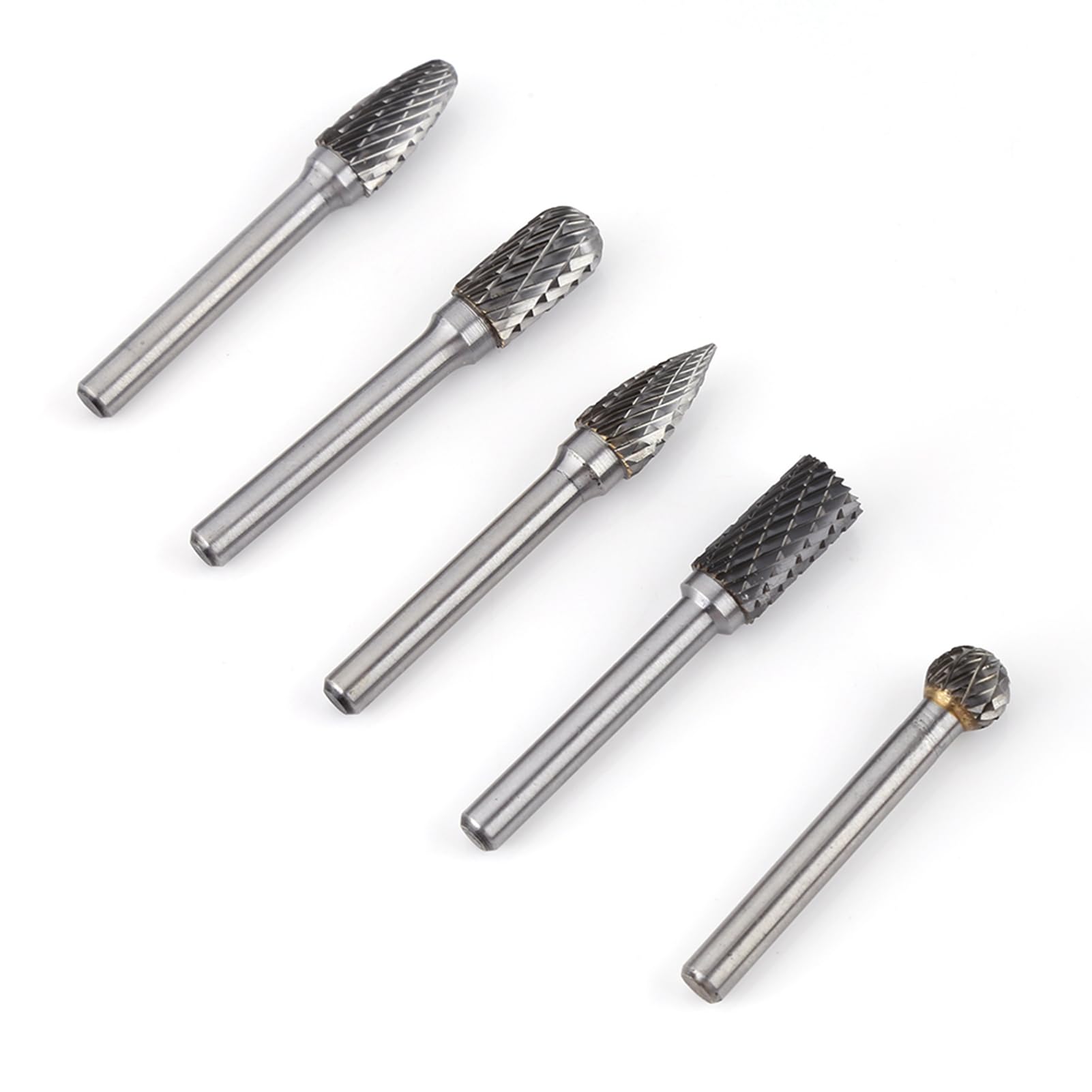 Cosiki Kit de Fresas de Pulido de Acero de Tungsteno Limas Rotativas Versátiles Aleta de Fundición Limpia 5 Piezas para Fabricación de Moldes y Piezas Mecánicas - Vástago de 6 Mm Cabeza de 10 Mm para