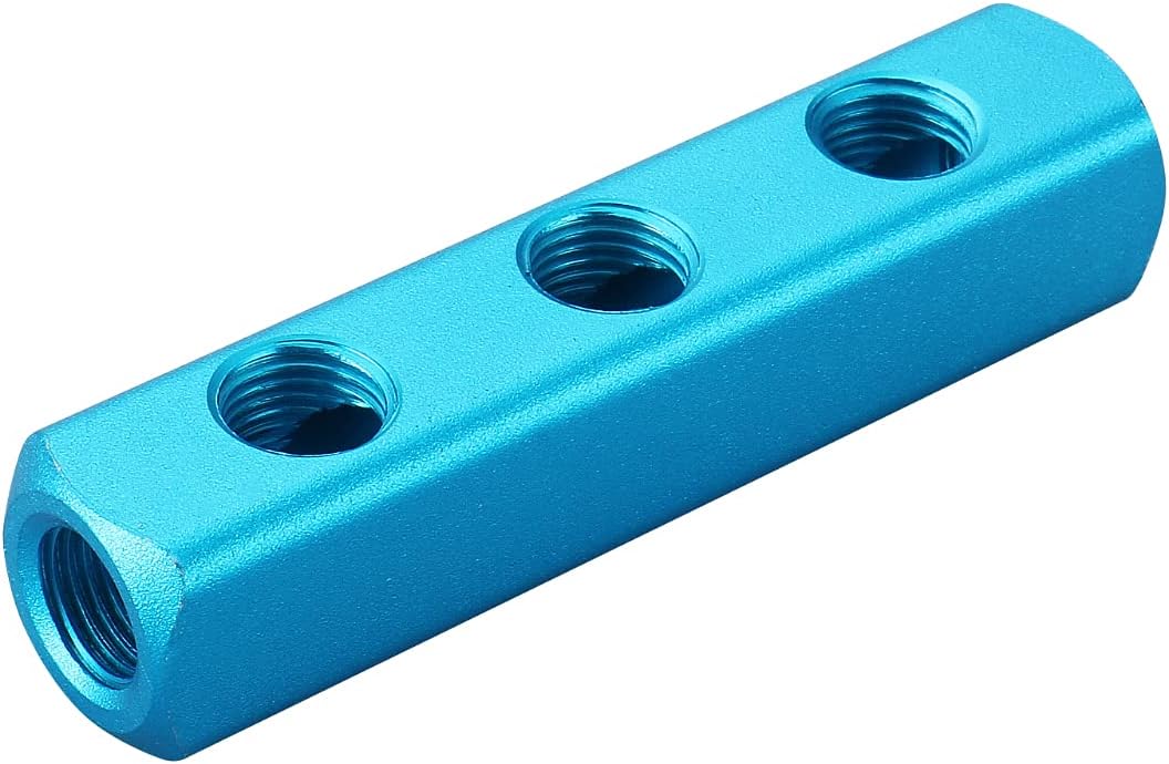 Baomain Aluminum Air Manifold Block, 4-Way 7-Port, 1/4" PT Threaded for Pneumatic Systems