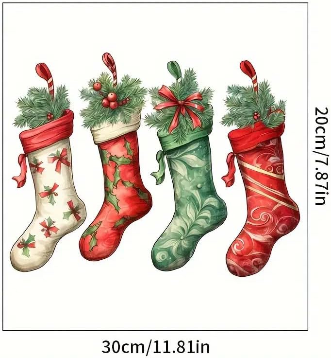 Christmas Stocking Toilet Cover Sticker Decals,Fish Bird Flower Leaf Waterproof Toilet Lid Tank Seat Decals Cistern Self-Adhesive Bathroom Wall Sticker