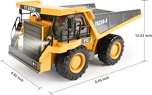 Miniatura 7 de KidsFaves Camión volquete con control remoto, 9 canales, 2 baterías, vehículos de juguete de construcción RC con luces y sonidos de metal, regalos