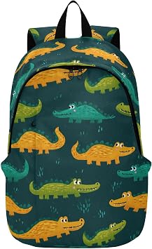 SHJI Cute Crocodiles Green Orange Laptop Backpack Casual Travel Backpack Hiking Camping Work Computer Back Bags for Men Women