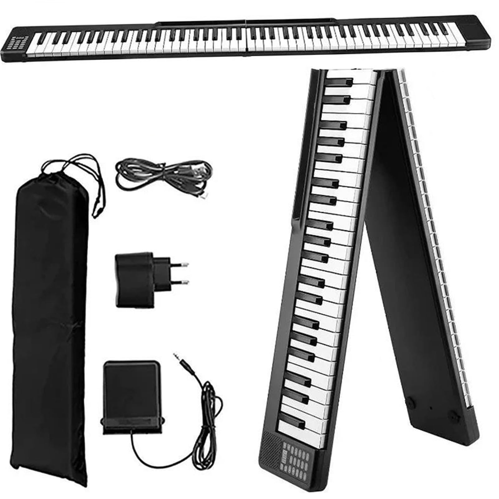 Pianino Elektroniczne 88 Klawiszy Profesjonalne Składane Przenośne Dla Początkujących Do Ćwiczeń(Black)
