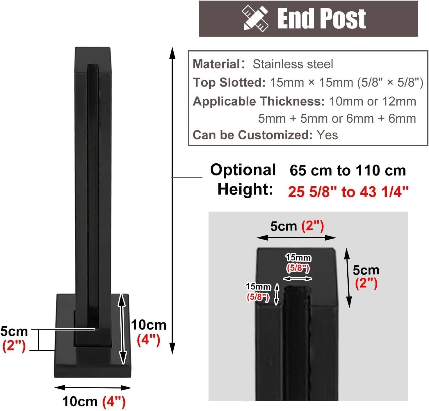 Stainless Steel Black Glass Railing Post - Durable Outdoor Balcony & Deck Corner Post, Stylish Balustrade for Stairs & Hallway Home Decor, Weather-Resistant Fence Pole