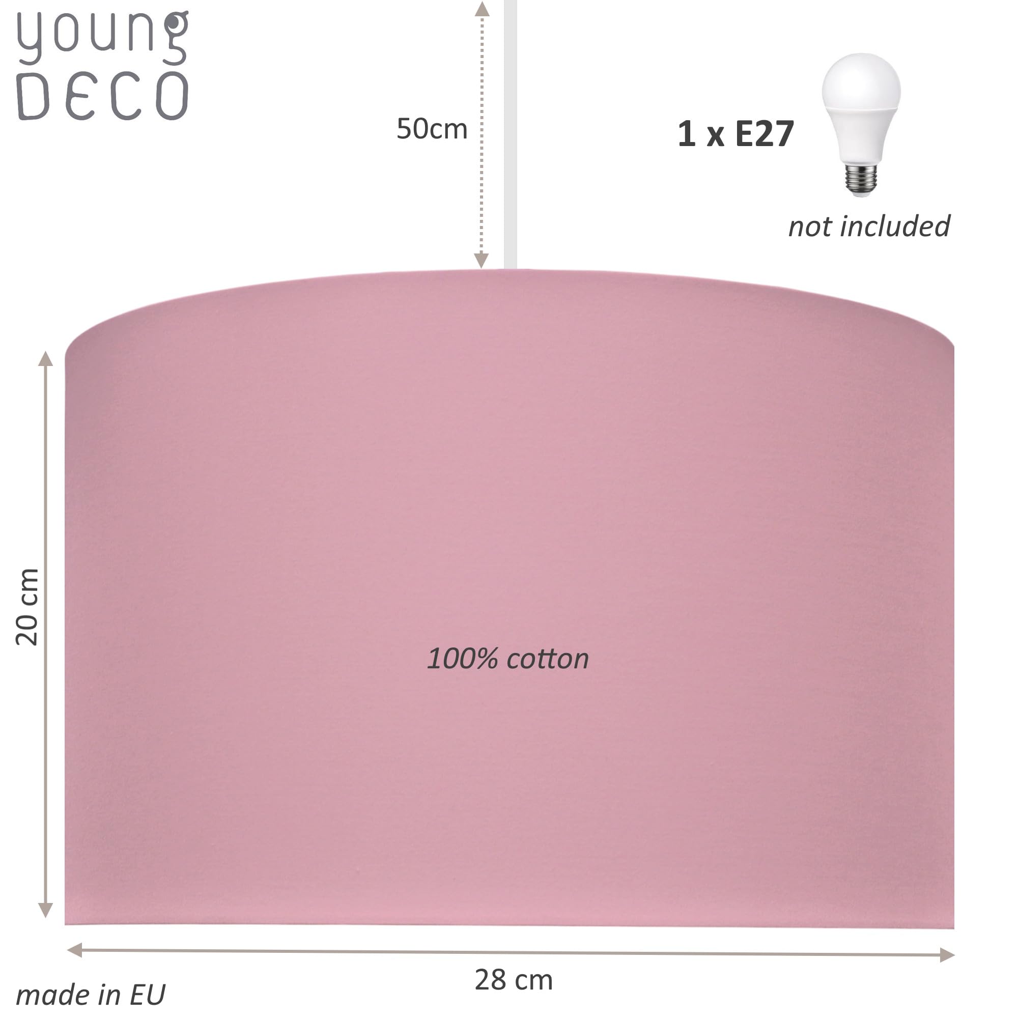 Lampada da soffitto 1xE27, paralume rotondo in cotone Ø28cm, lampada a sospensione per cameretta bambini, camera da letto, soggiorno. Prodotto nell'UE.