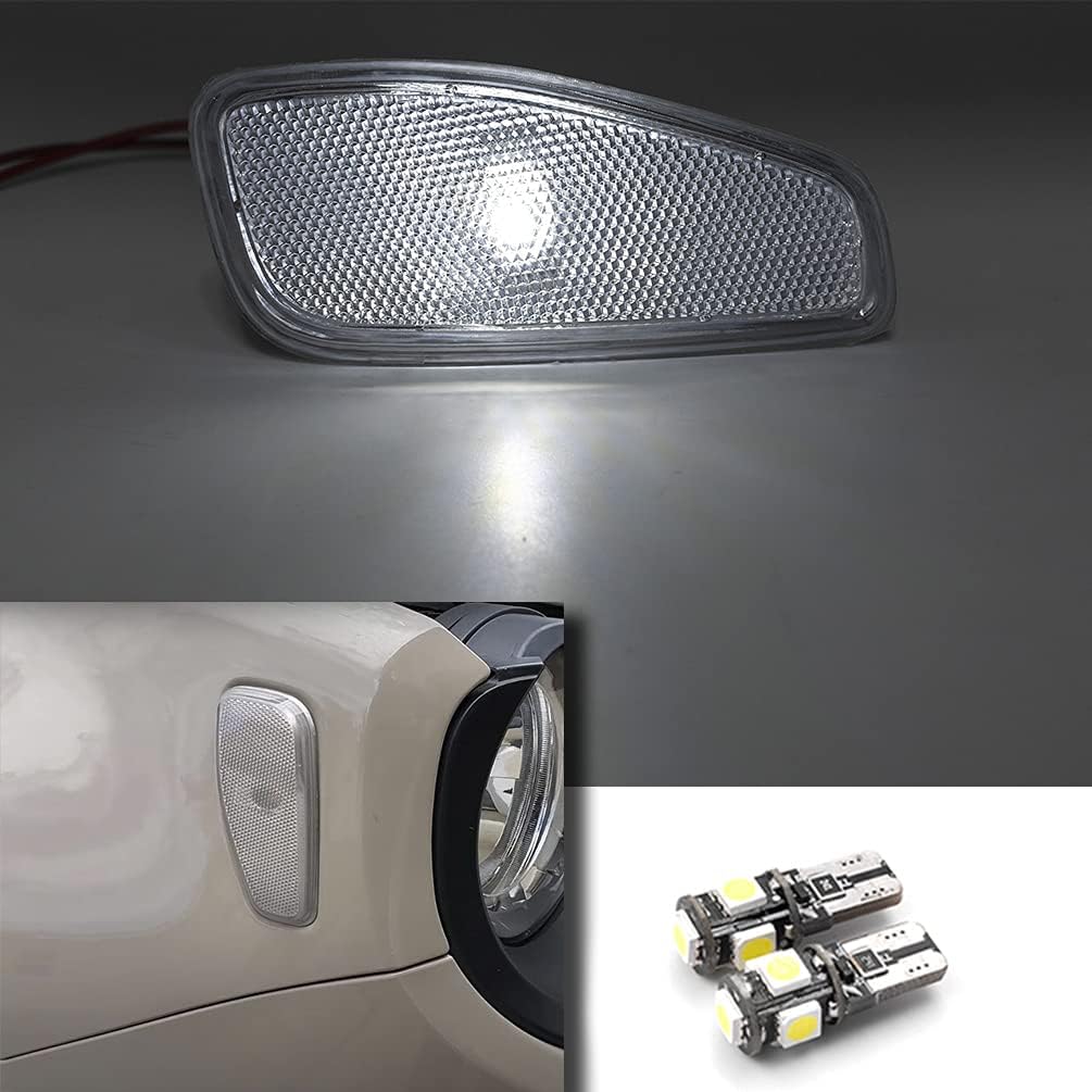 NJSBYL LED Side Marker Lamps Housing Shell for 2015-2021 J'eep Renegade Clear Lens Driver Side/Passenger Side Marker Lights Kits with 2Pcs T10 White LED Bulbs OEM 68256049AA 68256050AA