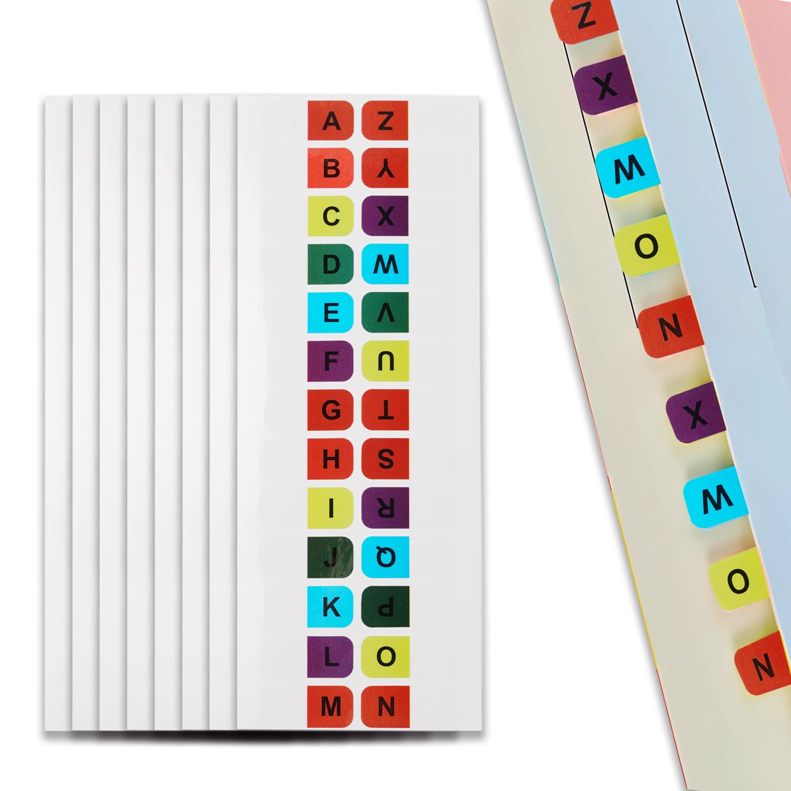 Lot de 208 onglets autocollants de l'alphabet de A à Z pour livres, onglets alphabétiques pour dictionnaire, fichier, carnet de notes (colorées)