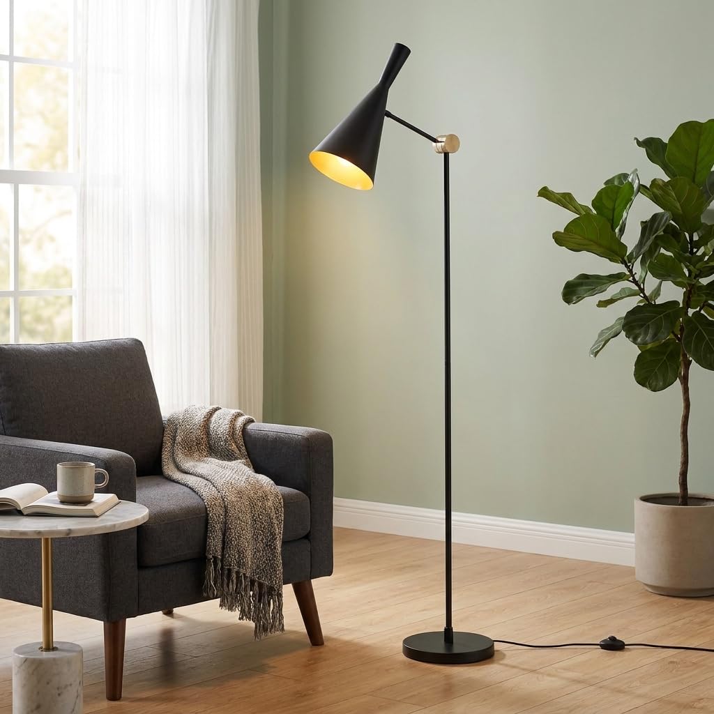 BARCELONA LED Lampa podłogowa OLIVIA Czarna Nowoczesna E27 | Czarna, aluminium, nowoczesny design, regulowany klosz, oprawa E27, salon sypialnia