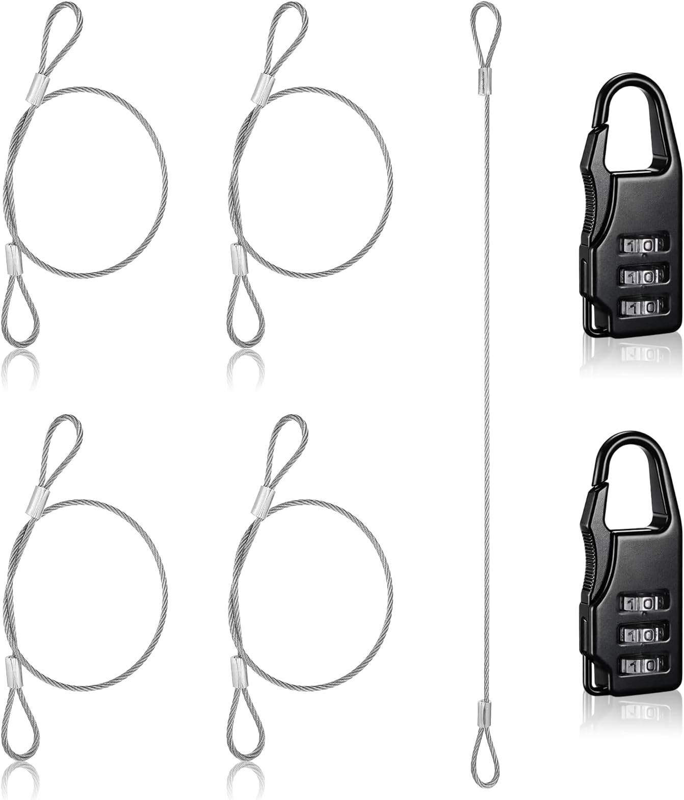 5 Pack Security Cables Luggage Lock Safety Cable Silver Security Cables with Lock Stainless Steel Coated Wire Rope with Loops 2mm Thickness 12 Inch for Outdoor Gates Stage Lighting Luggage