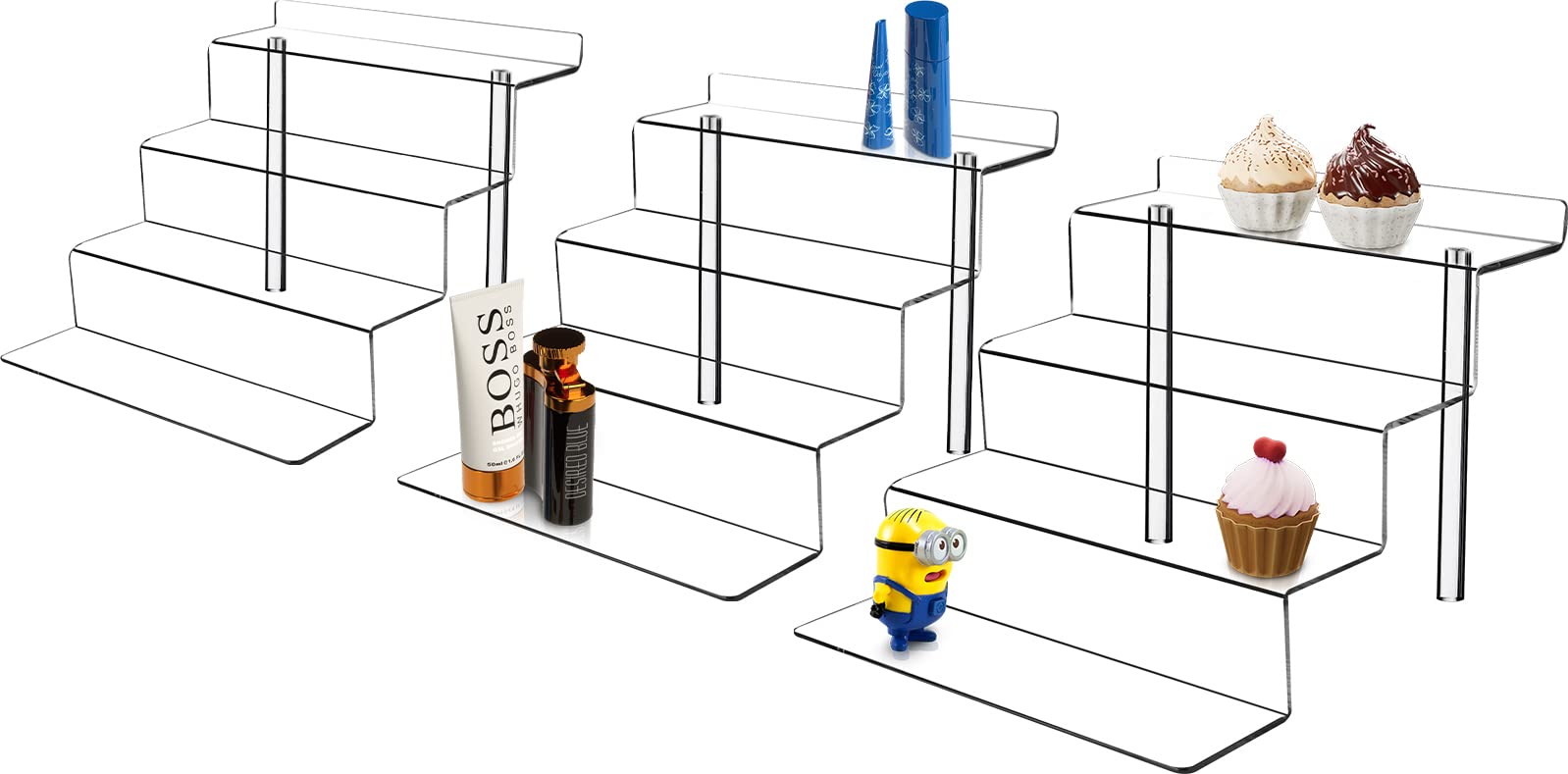 Utopia Home Clear Display Stand (Pack of 3) - (12x9 Inch) Display Shelf & Acrylic Display Riser for Decoration - 4 Tier Perfume Organizer - Acrylic Stands for Food Service Display Riser & Funko Pop