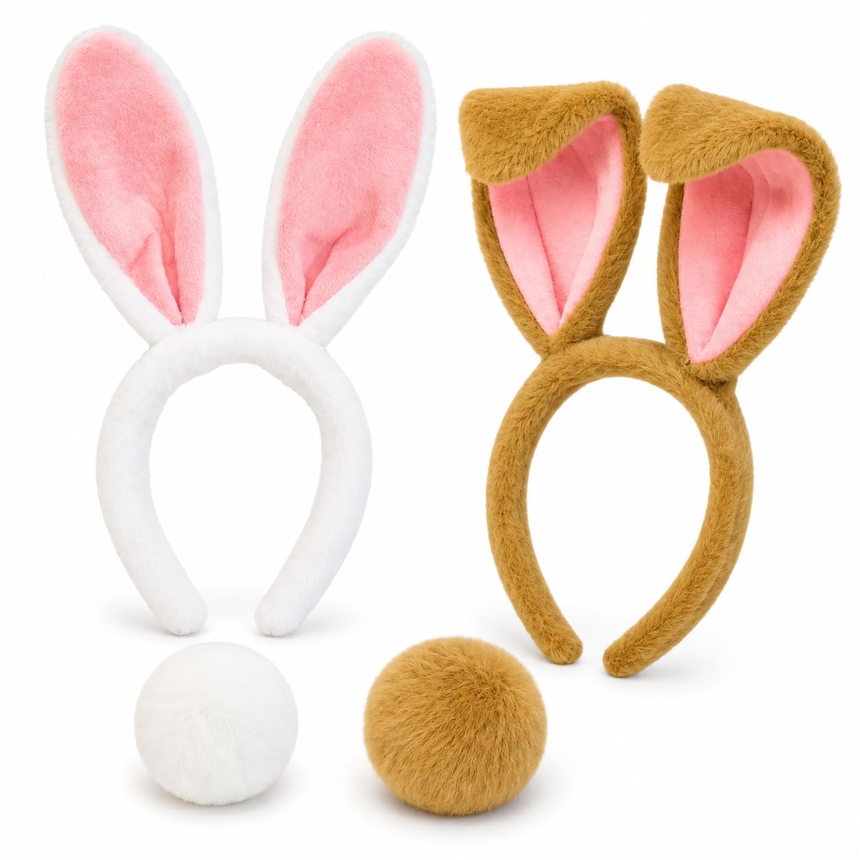 Bunny Ears Set, 4-Piece Plush Rabbit Ears and Tail Costume Accessories