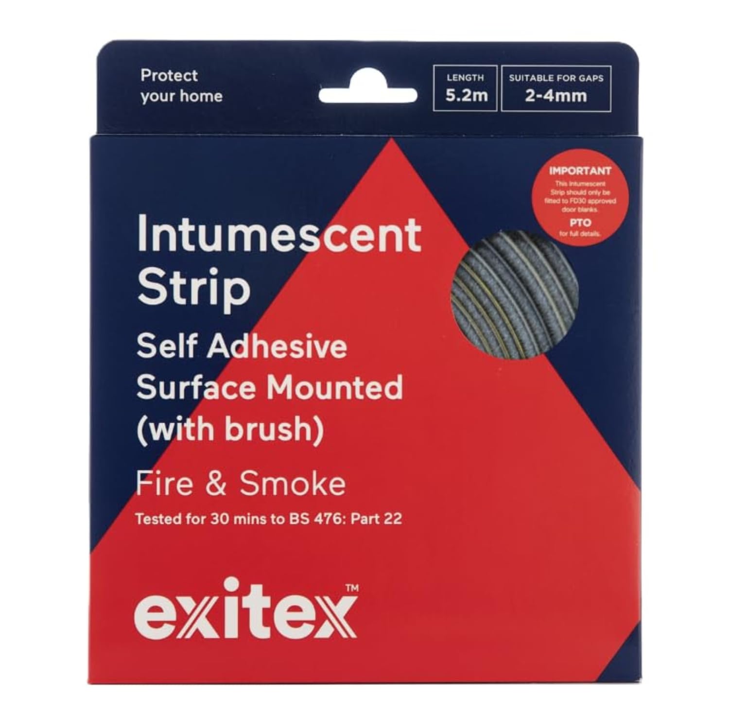 Exitex Grey Self Adhesive Intumescent Fire Door Strip With Brush, 5.2M, - Surface Mounted Door Seal, Fire & Smoke Seal, Easy Retrofit, 30 Minute Fire Protection