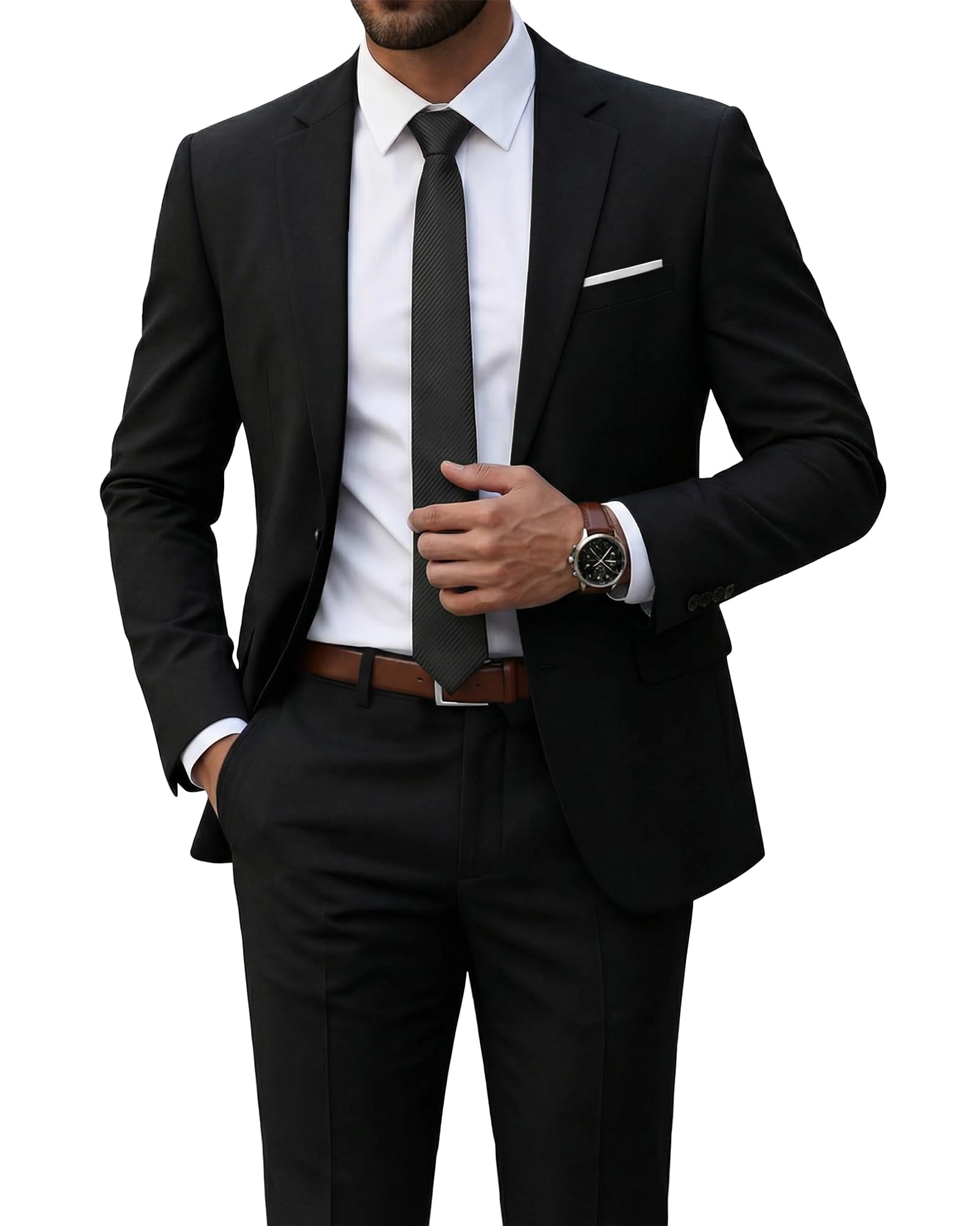 YND Men's 2 Piece Suit with Tie, Slim Fit Solid Color Jacket and Pants Set | 1 Button Suits, 20+ Colors, Modern Cut Notch Lapel, Random Tie, for Men of All Ages, Prom Party Wedding and Holidays