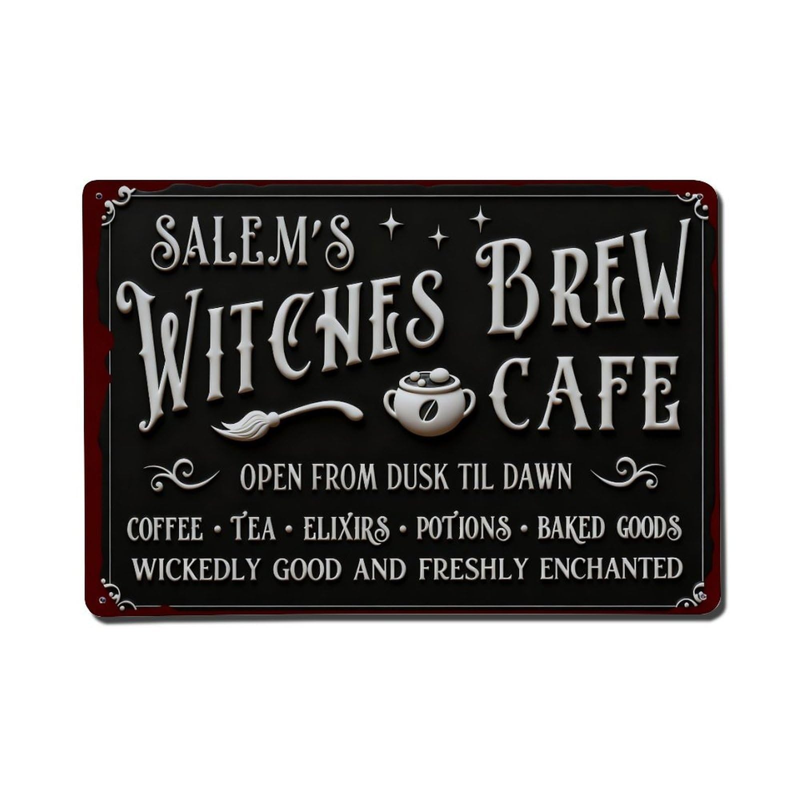 Salem's Witches Brew Cafe Sign Vintage Metal Tin Sign Retro Wall Decor, Bar Garage Cafe Kitchen Home Wall Art Poster Decoration 8x12inches