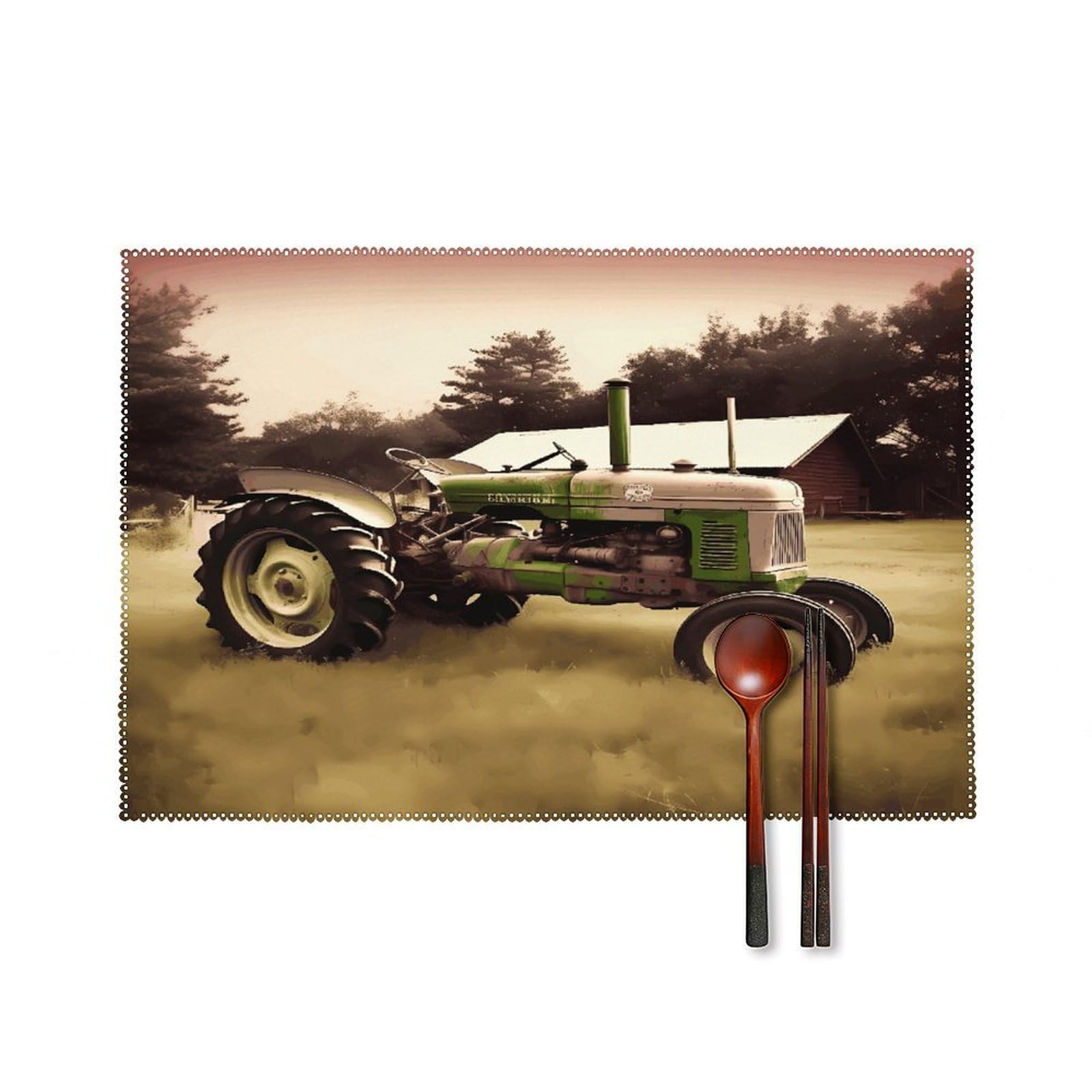 Old Tractor Photo Farm Placemats Set of 4 Heat Resistant Non-Slip Place Mats Reusable Dining Table Mats Canvas Place Mat Anti-Fading Waterproof Placemats for Dining Table Decor