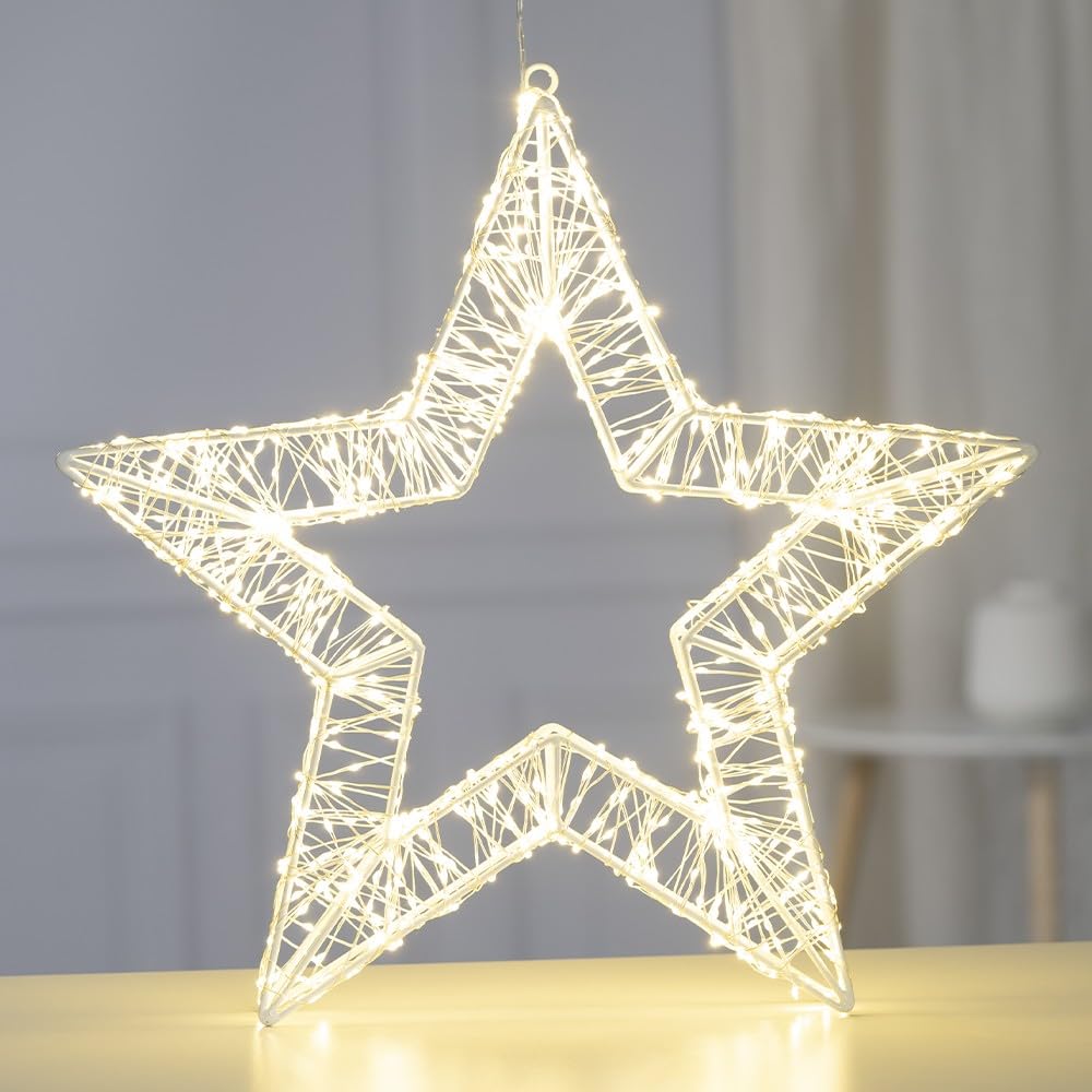 Ideen mit Herz LED-Metall-Stern | weiß | Weihnachts-Licht | Winter-Dekoration | Fenster-Beleuchtung | zum Aufhängen und Aufstellen | 960 warmweiße LEDs | 40,2 cm x 39,5 cm x 4,9 cm