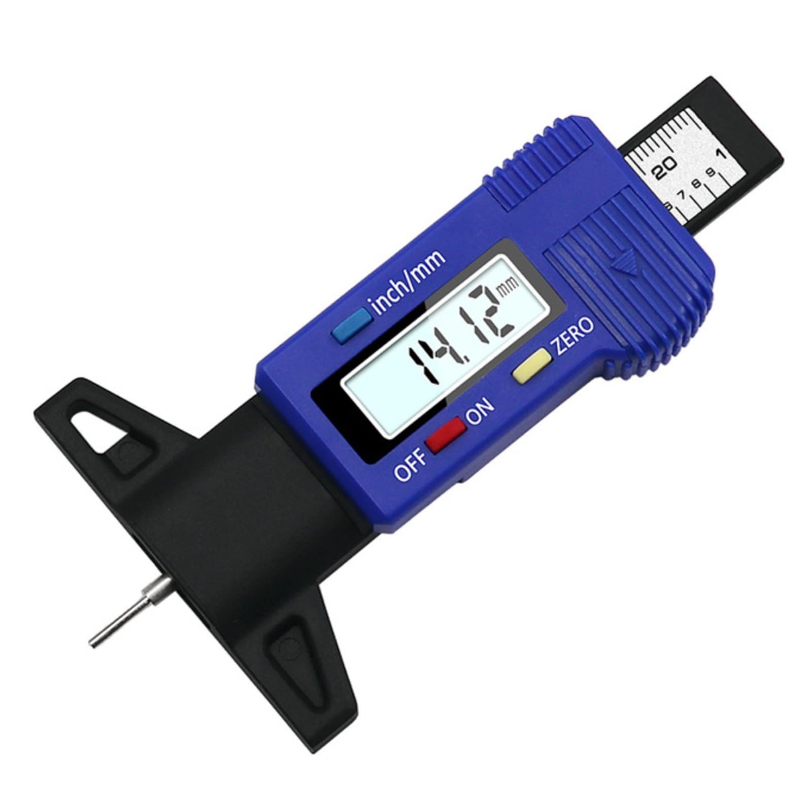 Medidor de profundidad Medidores de espesor Digital para neumáticos coche, medidor profundidad la banda rodadura del neumático, herramienta medición, pinza, monitoreo zapata freno,para coches(Blue)