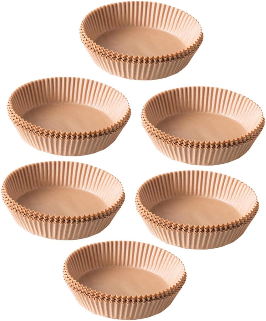 KICHOUSE 50pcs Non-stick Air Fryer Paper Liners Food Grade Baking Paper for Easy Cleanup Compatible Air Fryers and Steaming Baskets for Even Cooking and Meals