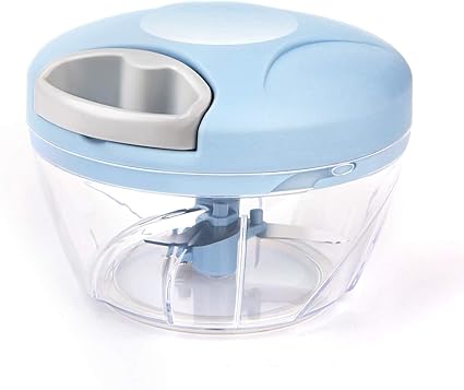 KTU Mini Food Chopper Pull Food, Veggie Chopper, Onion Chopper Manual Food Processor with Stainless Steel Blades, for Vegetable, Nuts, Garlic, Salad, Puree and Pestos (Blue)