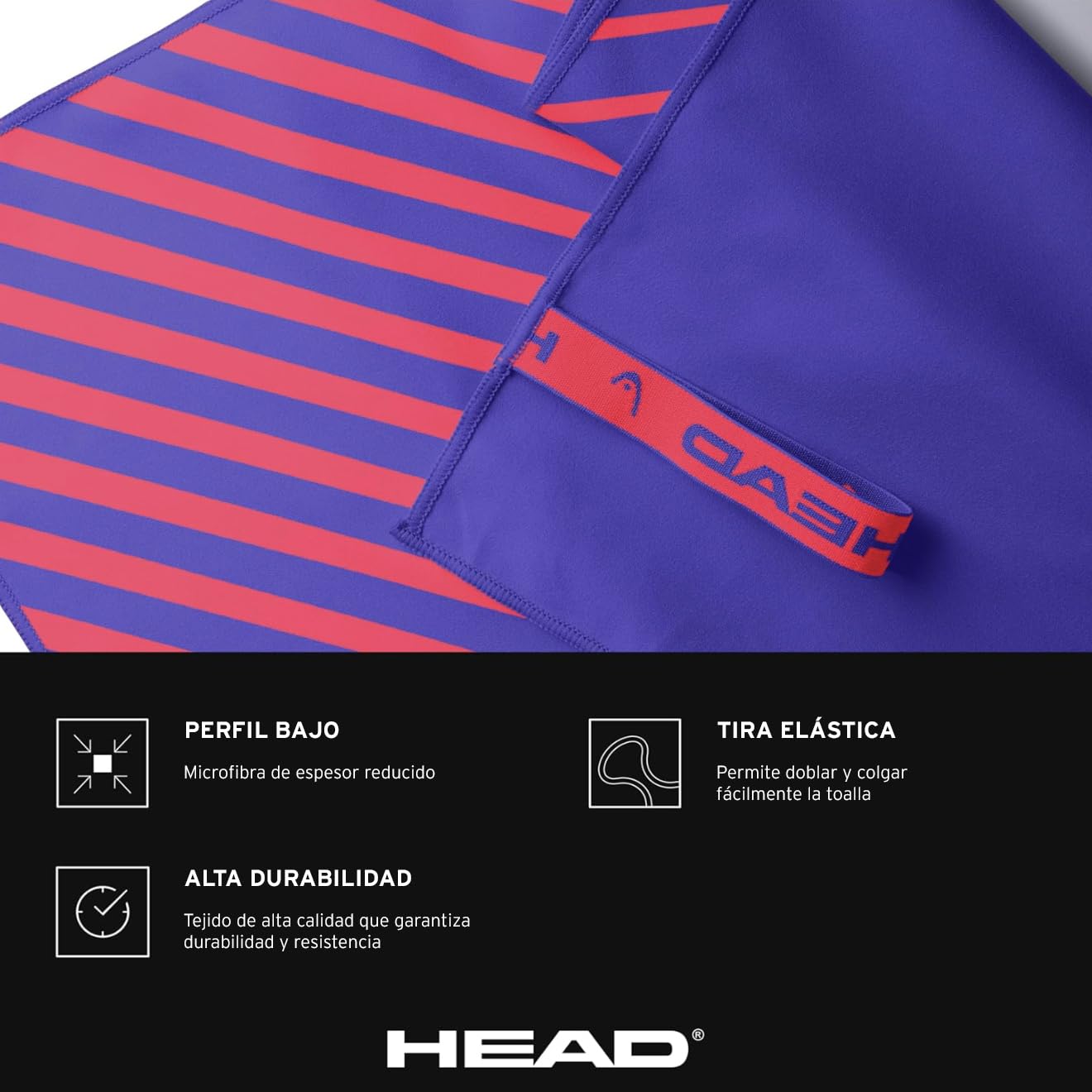 HEAD Active Stripes - Toalla Microfibra con Elástico, Toalla Baño Ideal como Toalla Gimnasio Hombre/Mujer 40x60 Suave Ligera Secado Rápido, Toallas Baño Absorbente Ahora Espacio, Toallas Lavabo y Gym