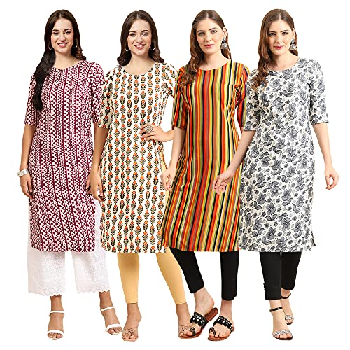 Image of Pinkmint Women's Crepe Digital Print Straight Kurta [Pack of 4]