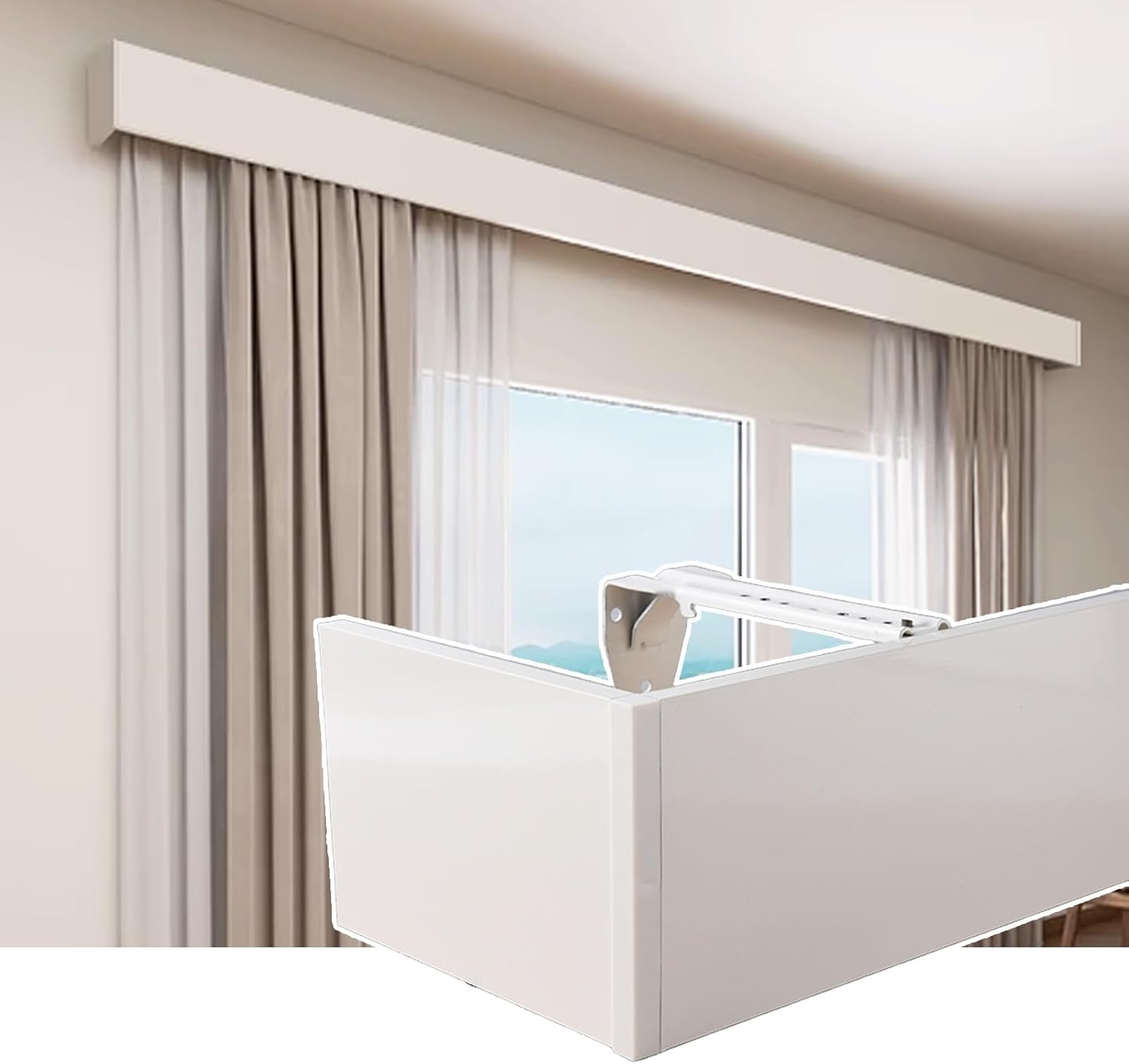 Premium Aluminium Curtain Pelmet Box - Wall/Ceiling Mount, No Track Design with Fixing Brackets, Stylish Decorative Valence for Living Room, 66in/168cm