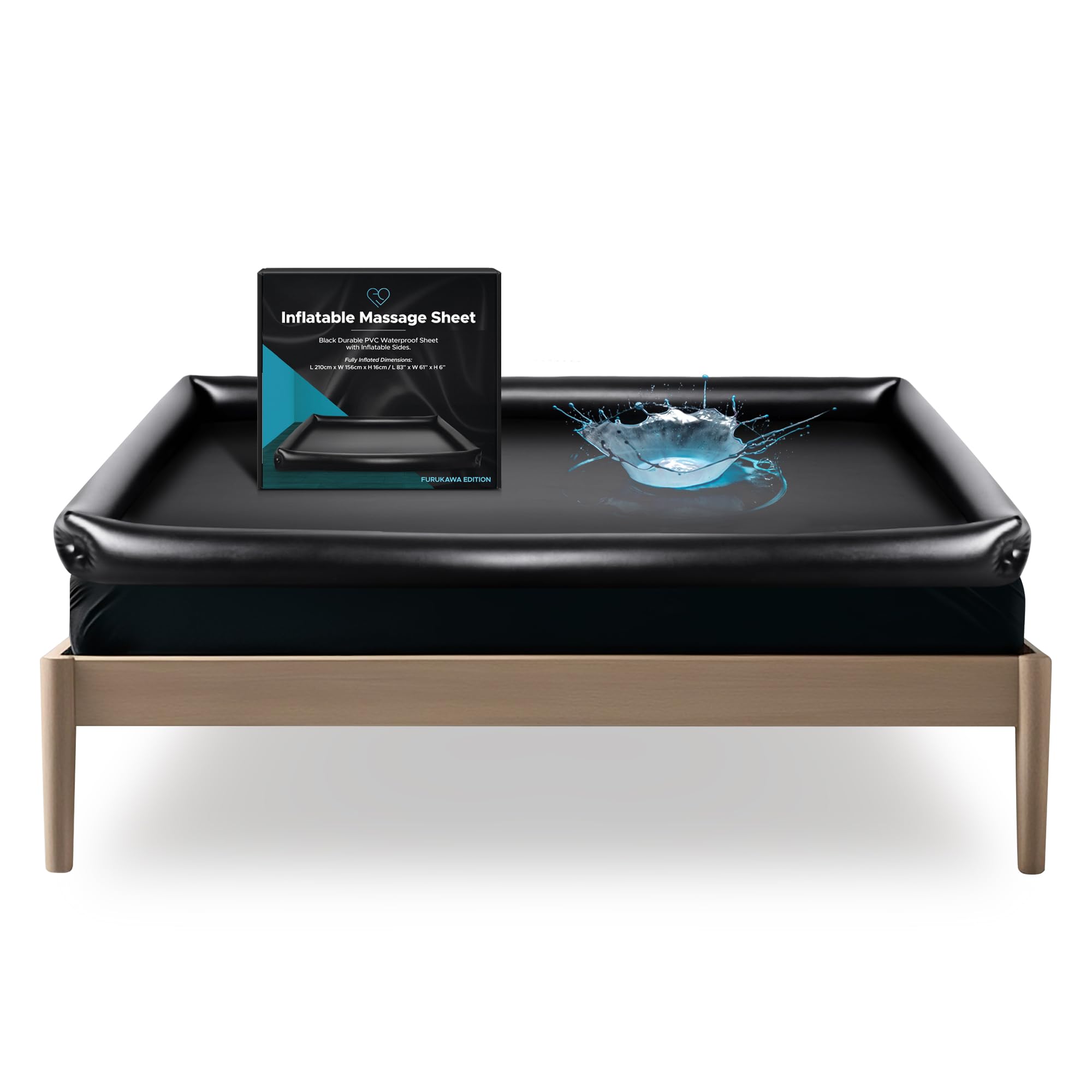 Inflatable Massage Sheet | Black Durable PVC Waterproof Sheet with Inflatable Sides | 80.7in x 61.4in x 4.7in | Nuru Massage Therapy Sheets