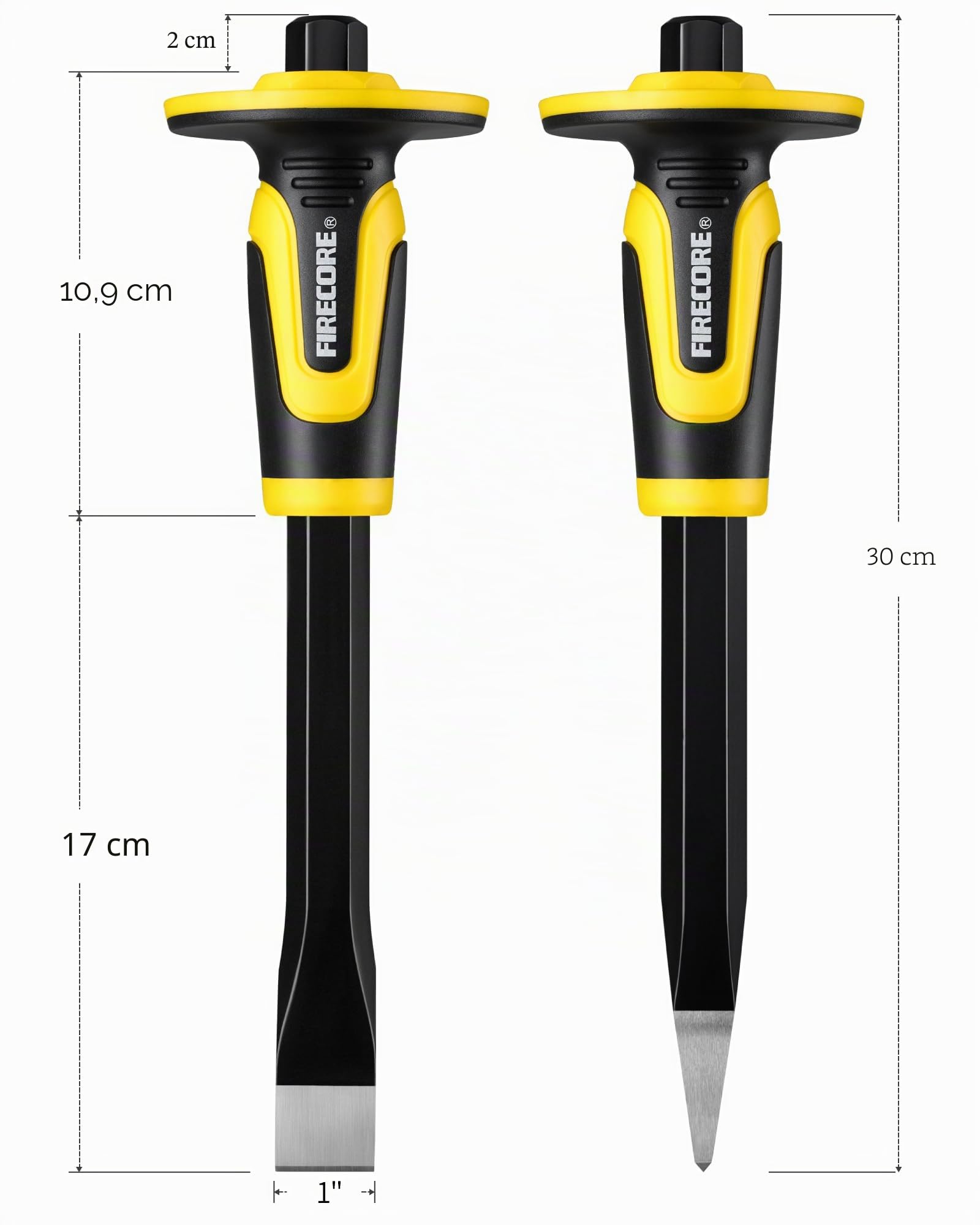 Meißel-Set für Gestein, 3 Meißel für Mauerwerk von Firecore mit Handschutz, robuster Flachmeißel für Beton, Stein, Ziegel, Gestein, Mörtel, Brechen, Schnitzen, Teilen, Schneiden
