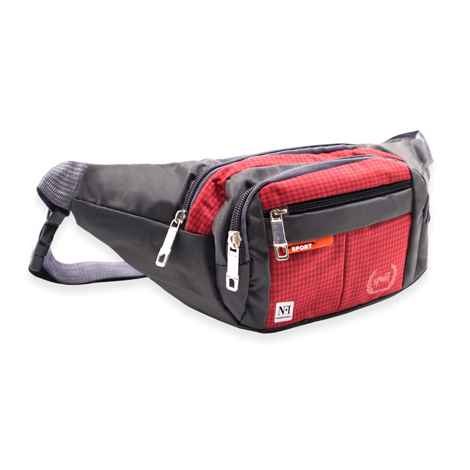 NFI essentials Waist Bag Travel Handy Hiking Zip Camera Pouch Money Phone Belt Sport Bag Bum Multipurpose Belt Bag for Men and Women Polyester Waist Pack Fanny Bag Mobile (Red New)