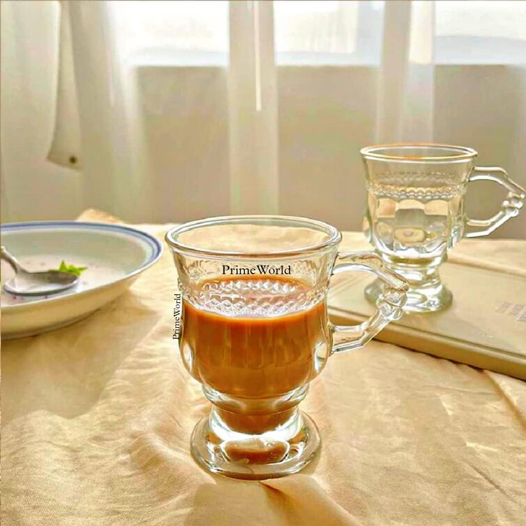 Lotus Crystal Tea Coffee 160ml Cup Set of 6 pcs, Crystal Espresso Mug, Clear Toughened Glass Mug with Handle for Cappuccino, Milk, Latte hot/Cold Drinks etc