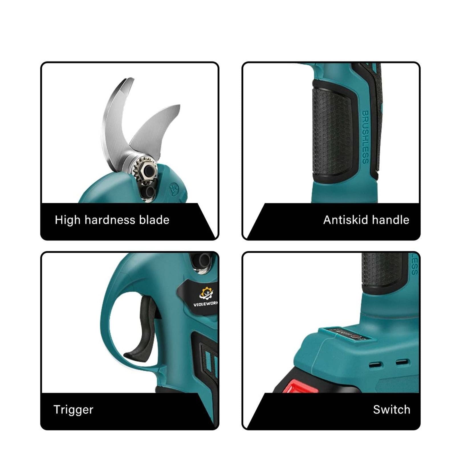 Tijeras de podar eléctricas, Tijeras eléctricas recargables inalámbricas sin escobillas de 30mm, tijeras podar, herramienta jardín árboles, poda ramas for batería(No battery)