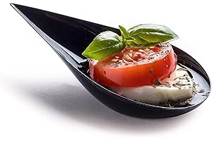 DLux Tear Drop Mini Appetizer Plates and Reusable Black Plastic Spoons