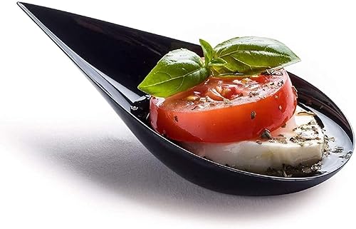 DLux 500 mini platos para aperitivos de 4 pulgadas, cucharas de plástico negro reutilizables, platos de postres y aperitivos, platos para servir,