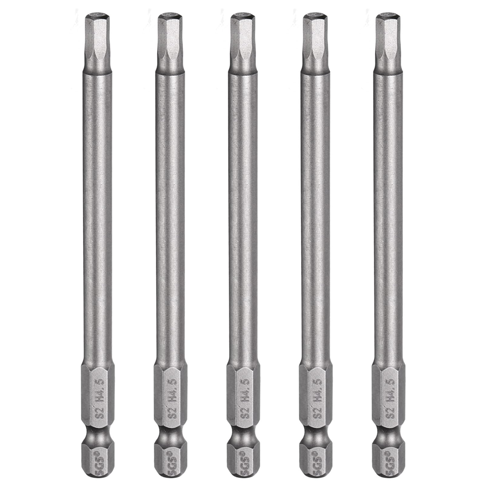 sourcing map 5pcs H4.5 Hex Head Drill Bit Wrench 4.5mm Metric Flat Tip 1/4" Hex Shank 100mm (4") Long Magnetic Hexagonal Screw Driver Socket Industrial Screwdriver Power Bits