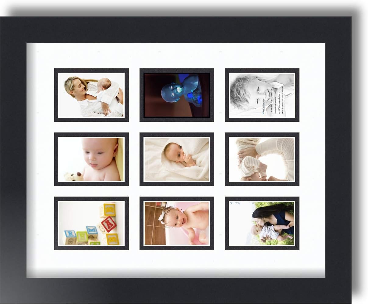 ArtToFrames Collage Photo Frame Double Mat with 9 - 2x3 Openings and Satin Black Frame