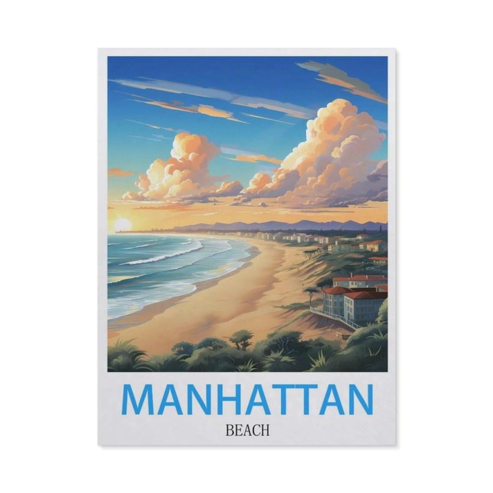 BEAYODKP Manhattan Beach Vintage Travel Poster，Diamond Painting Kits for Adults - 5D Diamond Painting Kit Full Drill, Diamond Art Kits for Home Wall Decor（50 x 60 cm/19.68 x 23.62 inches）-BW20