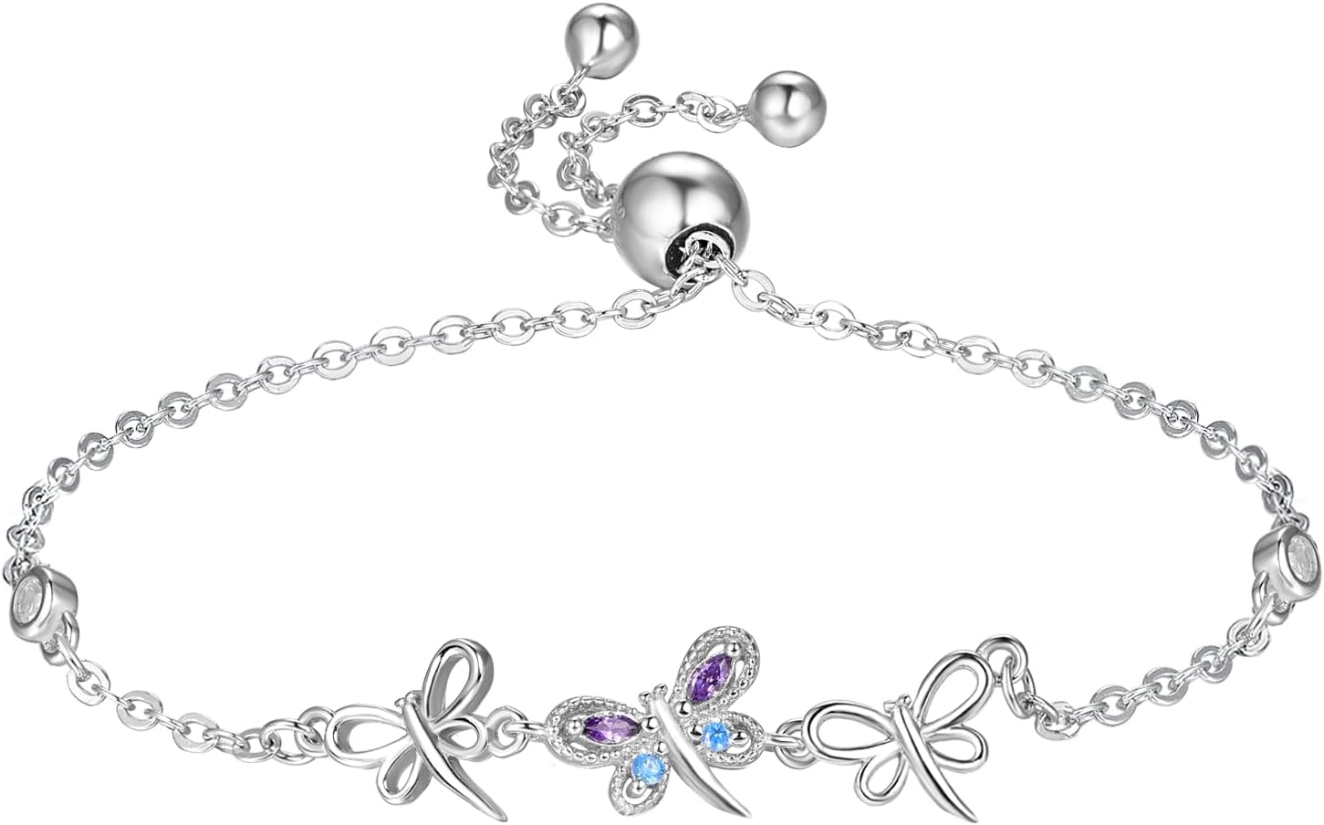 PRAYMOS Dragonfly Bracelet for Women Sterling Silver Women's Bracelets Adjustable Chain Dragonfly Jewelry Gifts
