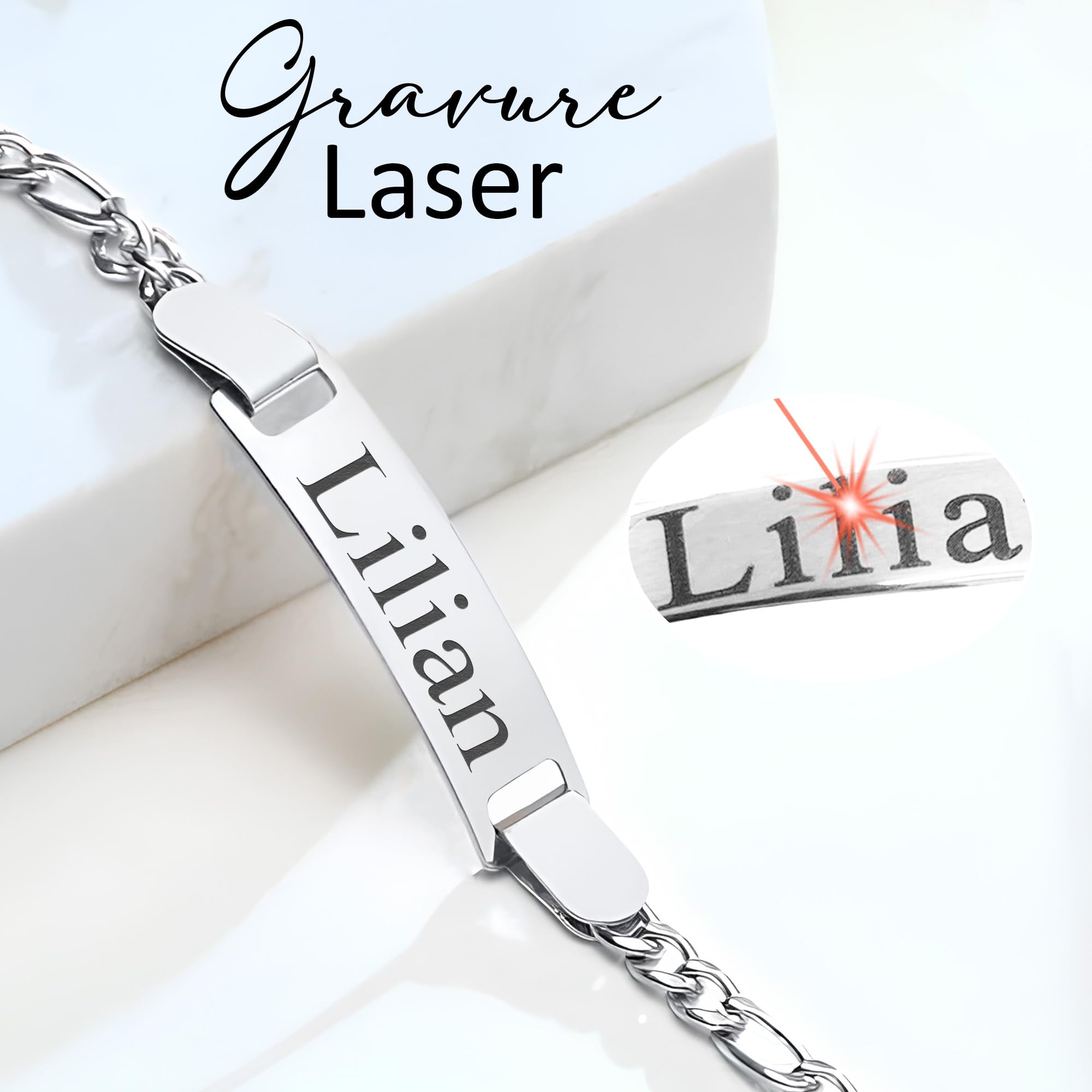 KDO MAGIC – Gourmette enfant personnalisable – Bracelet bébé avec gravure – Gourmette doré ou argent personnalisée - Prénom gravé – Idée cadeau bébé, enfant, cadeau de baptême, naissance