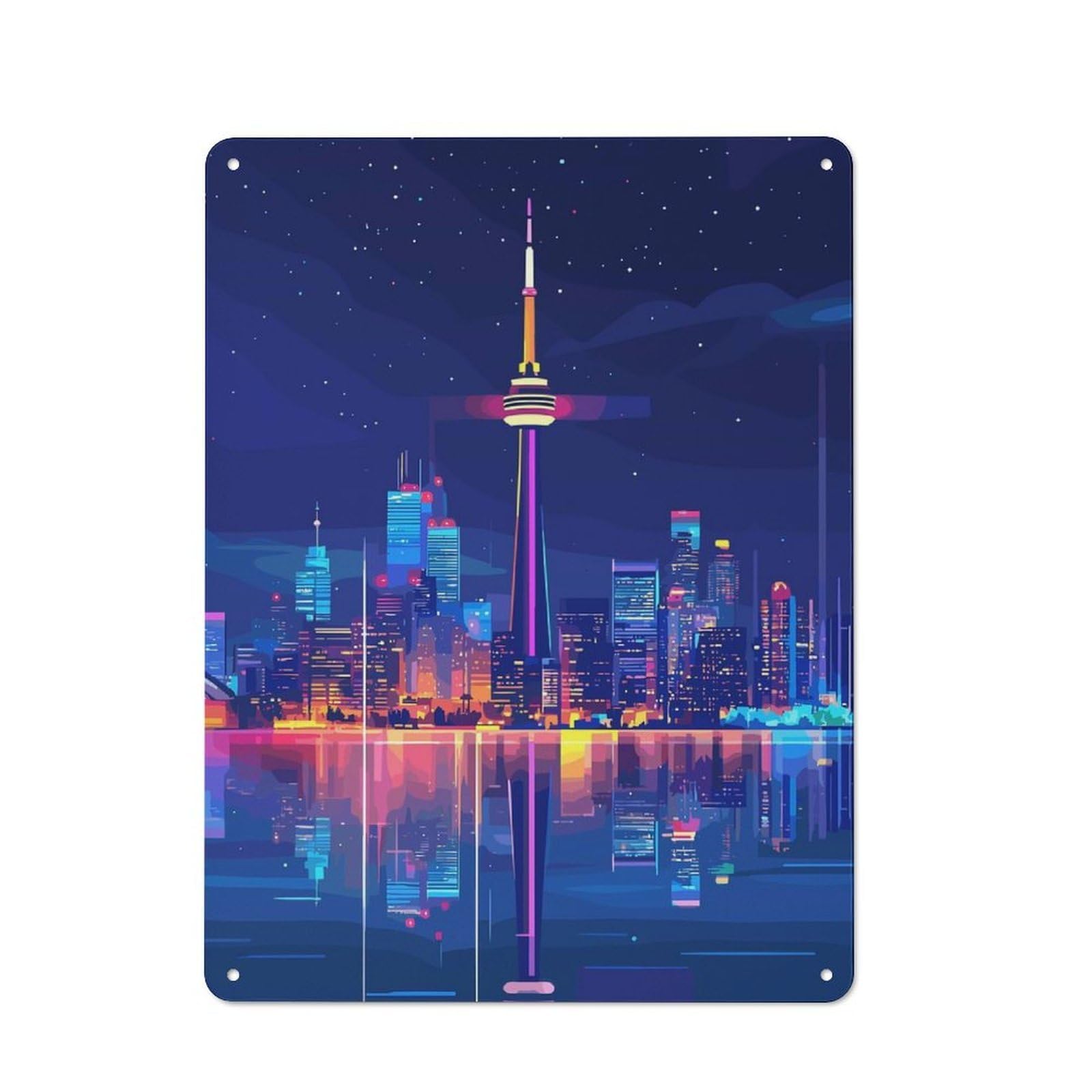 Junmoney Style-20 Workshop Style Garage Metal Sign 40X30cm Featuring Toronto Skyline At Night, Industrial Wall Art For Workshop, Basement, Shed Or Games Room