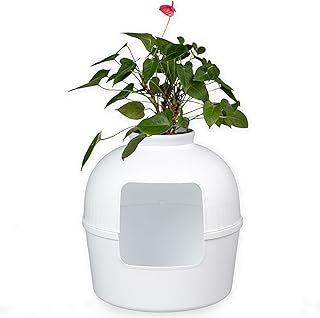 RHRQUALITY Katzentoilette – Flower XXL – Versteckte Katzentoilette – Für große Katzen – Mit großem Eingang (51 cm) und Abnehmbarer Oberseite – Weiß product image