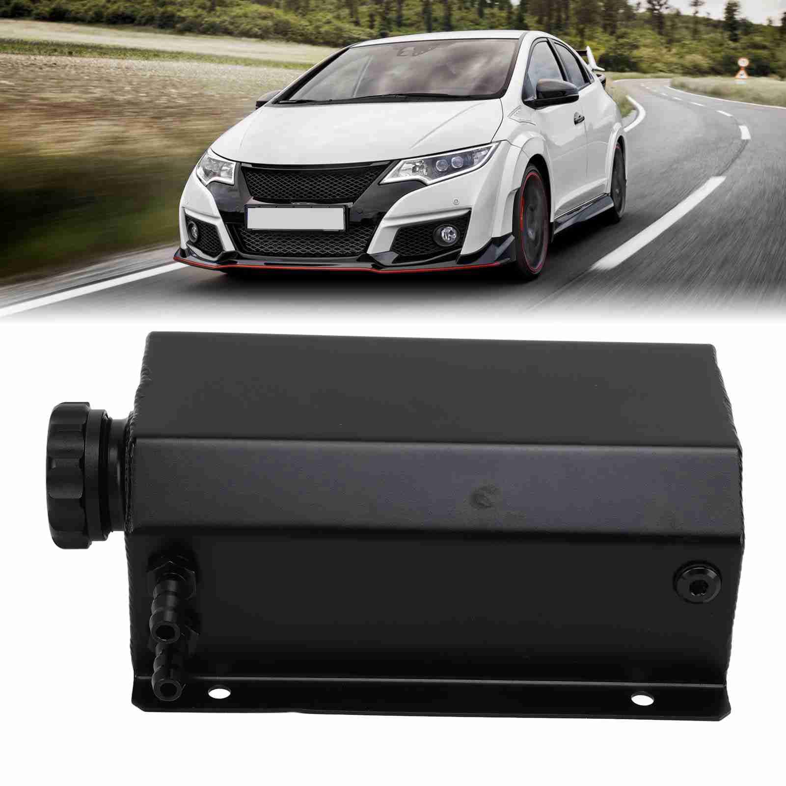 Serbatoio di troppopieno del liquido refrigerante in alluminio da 2 litri, ricambio universale per serbatoio del radiatore per la maggior parte dei veicoli (Nera)