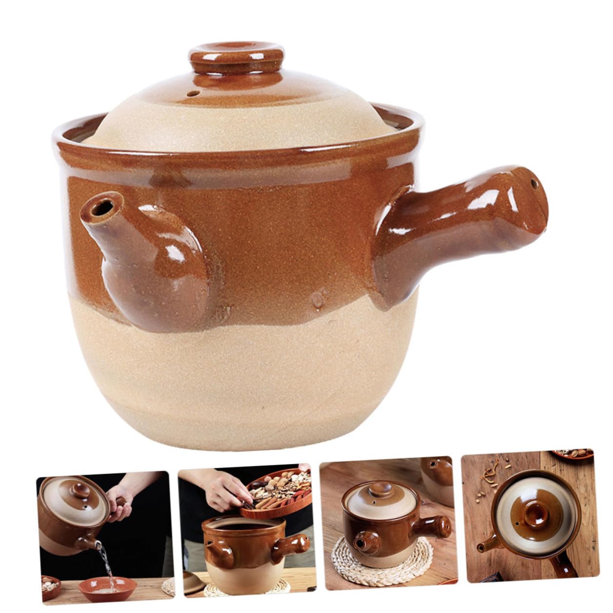 Cabilock Olla de Barro China para Cocinar de 3l Arcilla de Cerámica, Adecuado para Estofados y Sopas, Resistente a Fuego Abierto y Reutilizable