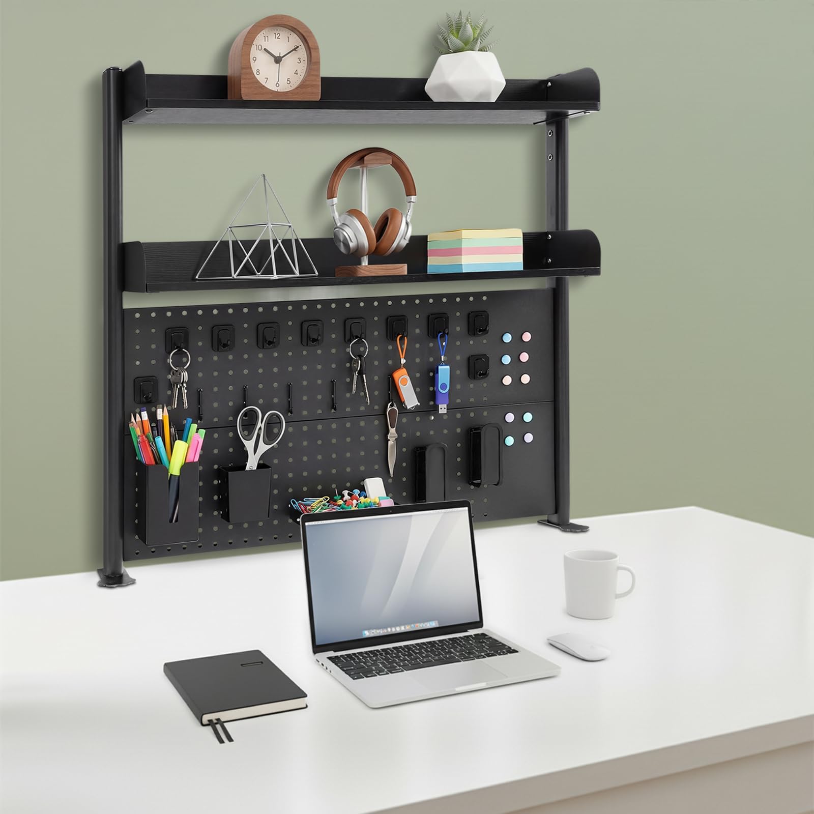 Étagère de bureau en métal à 2 niveaux avec paroi arrière