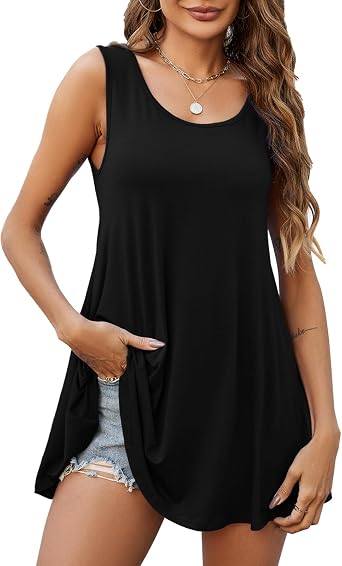 JollieLovin Womens Tunics Tank Tops Sleeveless Loose Fit T-Shirt with Flare Hem Comfy Swing Blouse Available in Plus Size