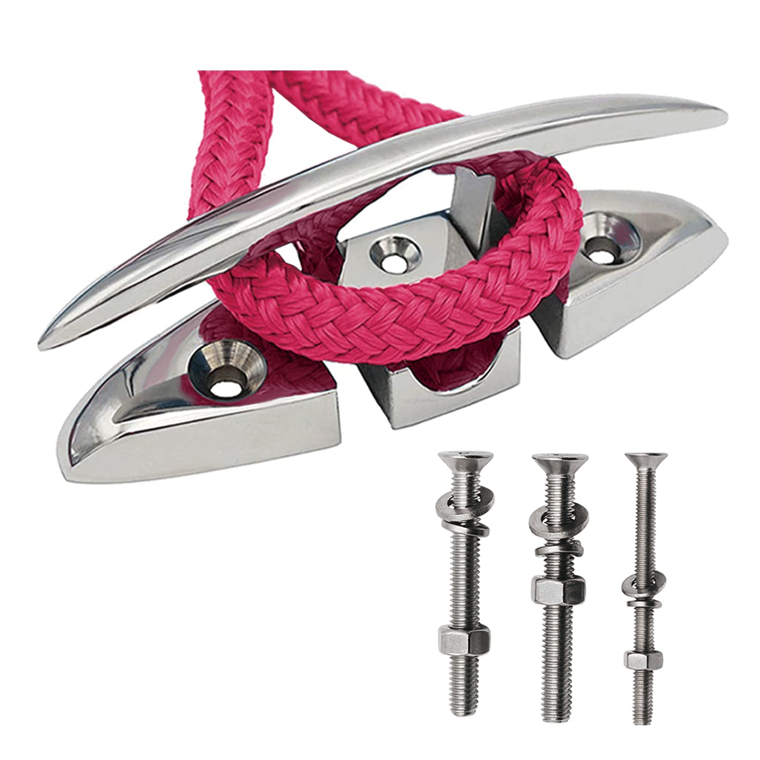 SHENGHUISS 5inch/6inch（2 Sizes）(1 or 2 Pack) Boat Folding Cleat,316 Stainless Steel Boat Dock Flip Up Flush Mount Cleat Mooring Rope w/Fasteners