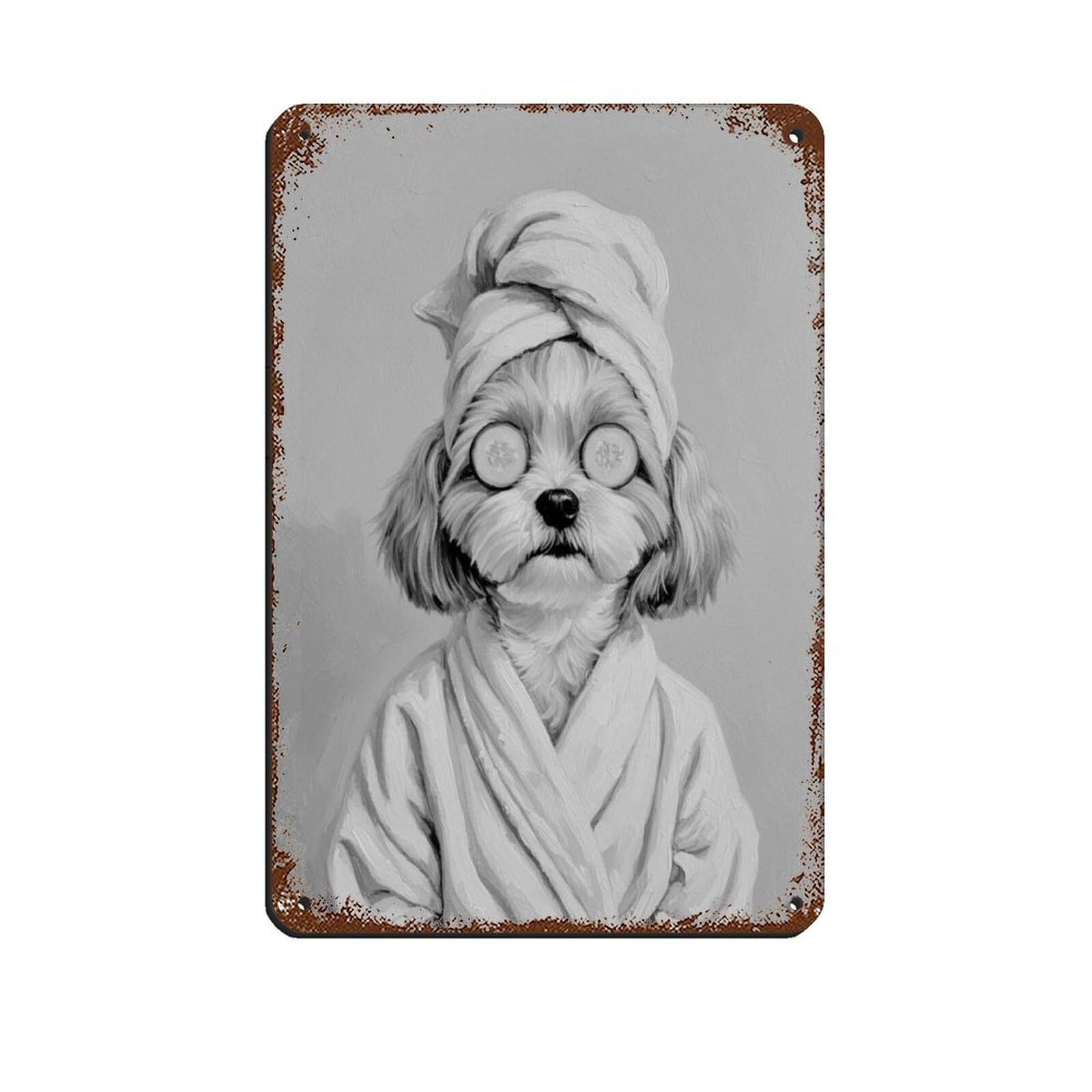 Bathroom Spa, Lhasa Apso Art Retro Poster Metal Tin Sign Chic Art Retro Iron Painting Bar People Cave Cafe Family Garage Poster Wall Decoration 8x12inch(20x30cm)