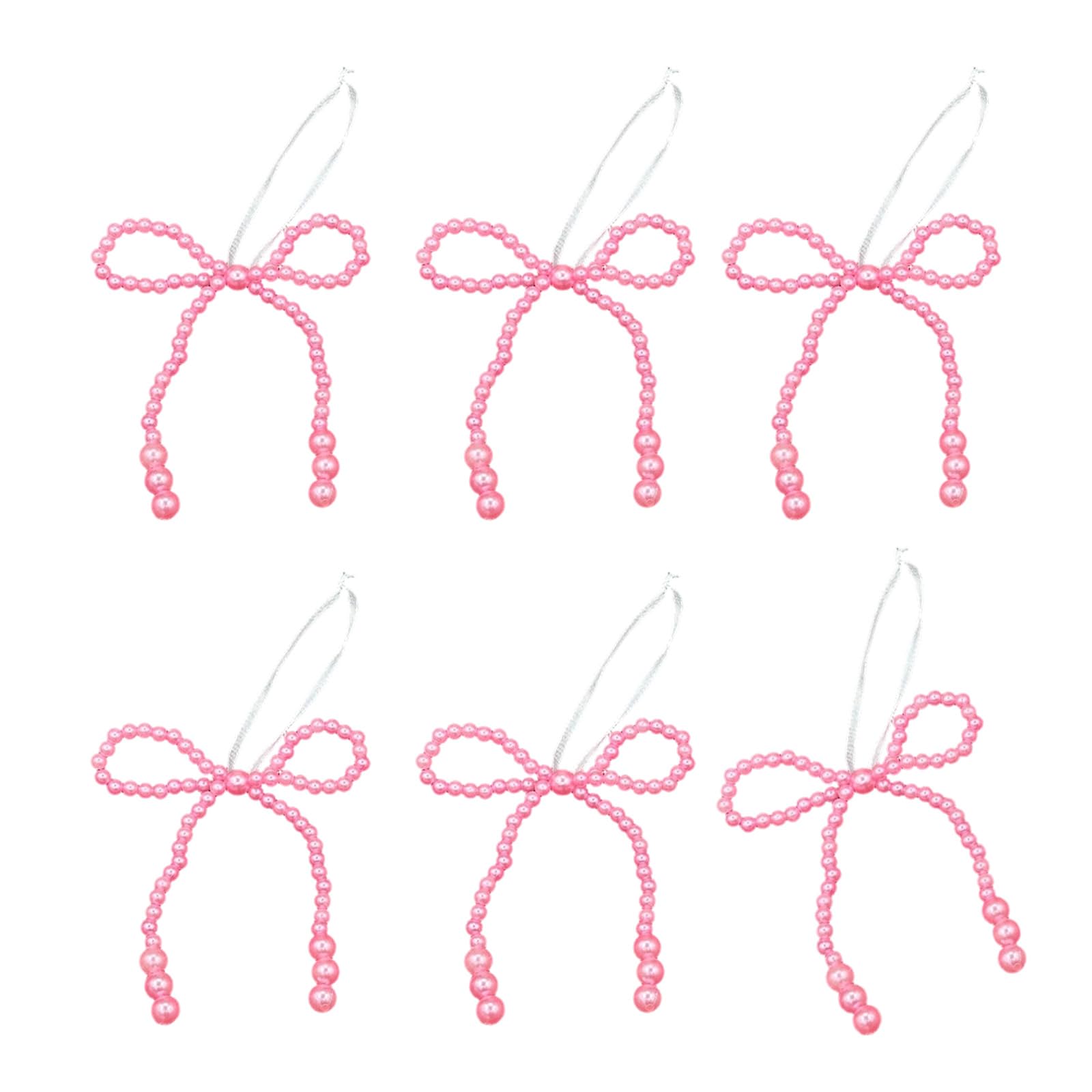 6Pcs Artificial Pearls Bowknot Ornament Holiday Tree Bowknot Decoration for Christmas Tree Wreath Wedding Backdrops Holiday Decorations